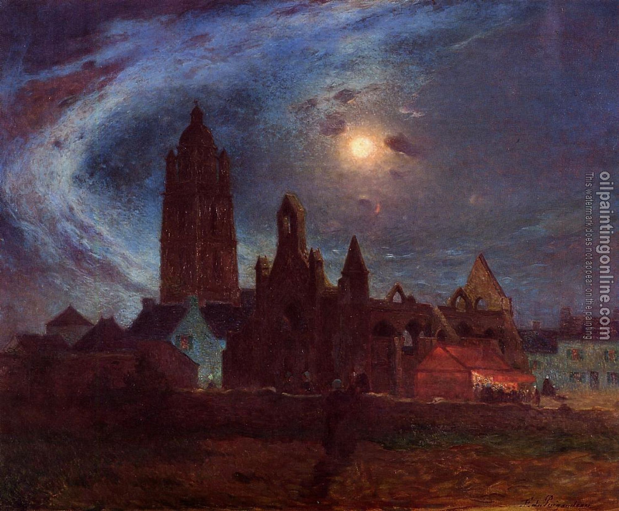 Ferdinand Loyen Du Puigaudeau - The Bourg de Batz Church under the Moon